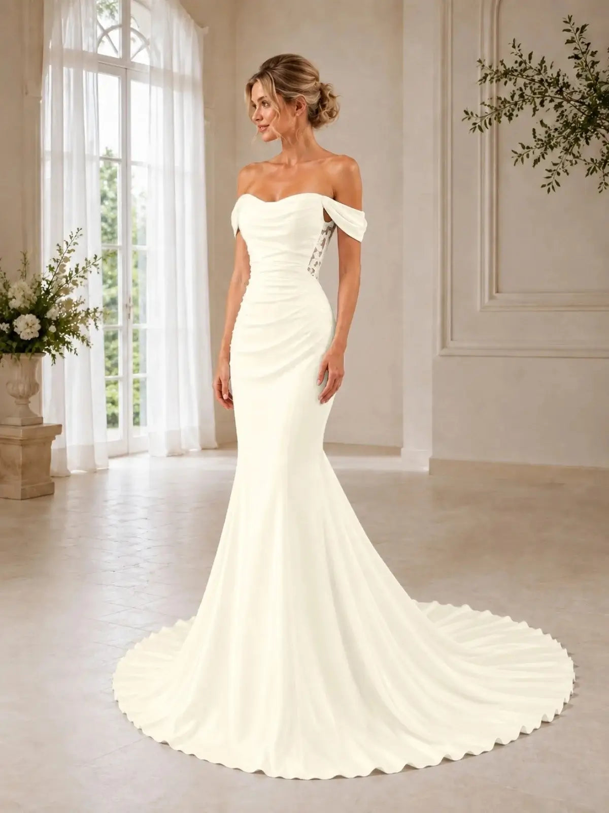 Off-the-Shoulder Wedding Dress with Appliques