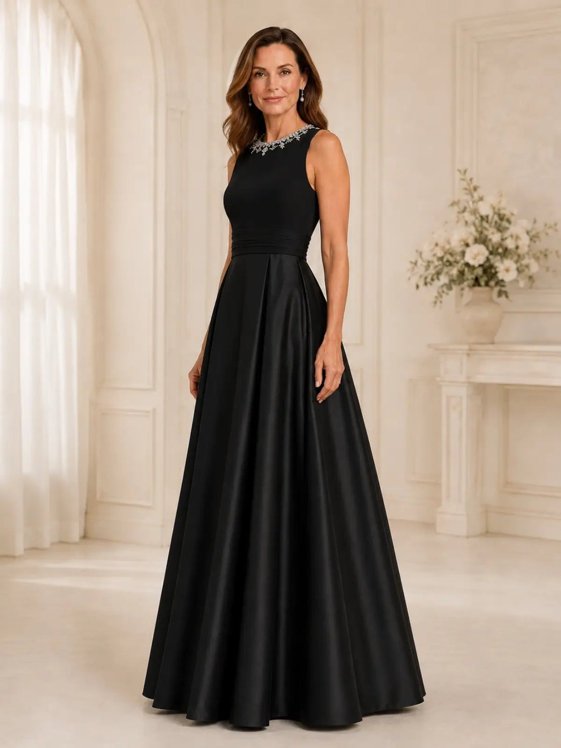 Round Neck Mother of the Bride Dress with Beaded