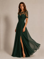 Lace Mother of the Bride Dress with Illusion Neckline