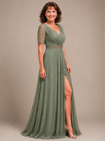 Surplice Neckline Mother of the Bride Dress with Slit