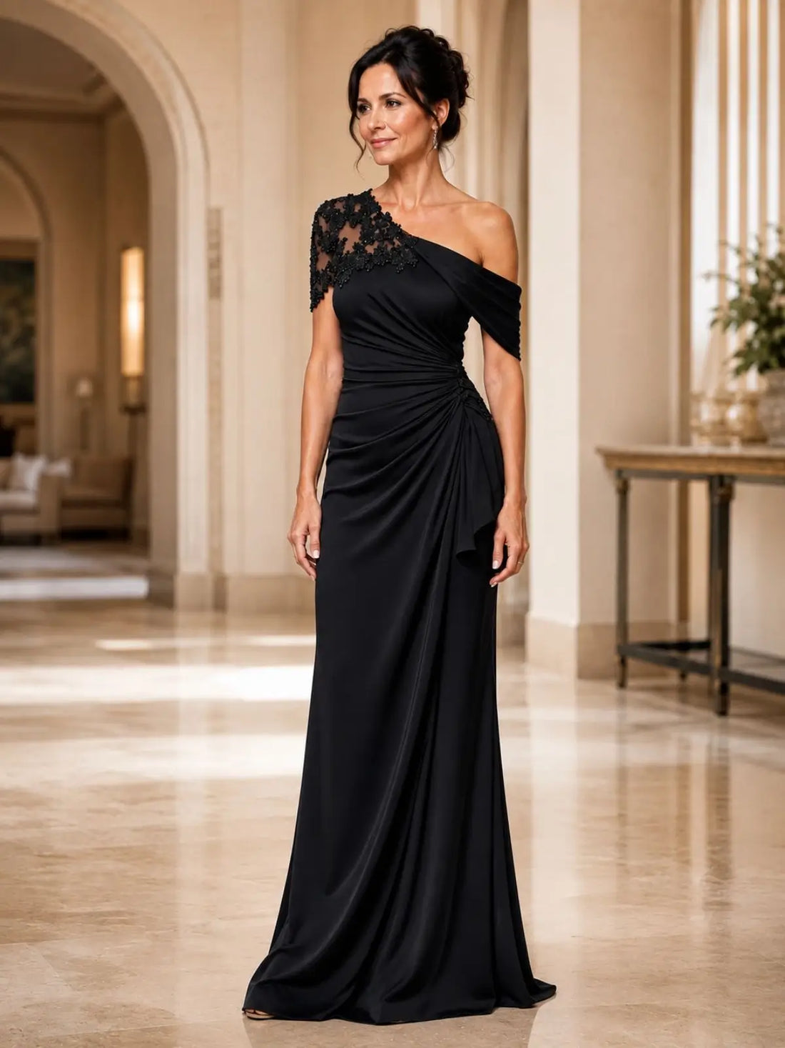 Stretch Crepe Mother of the Bride Dress with Beaded