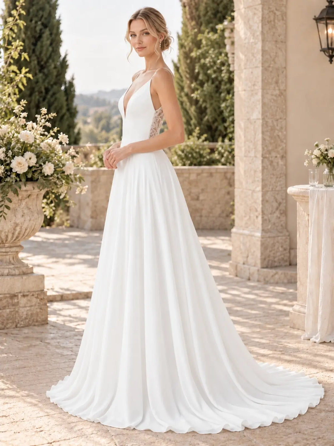 Satin A-Line Wedding Dress with Applique Details