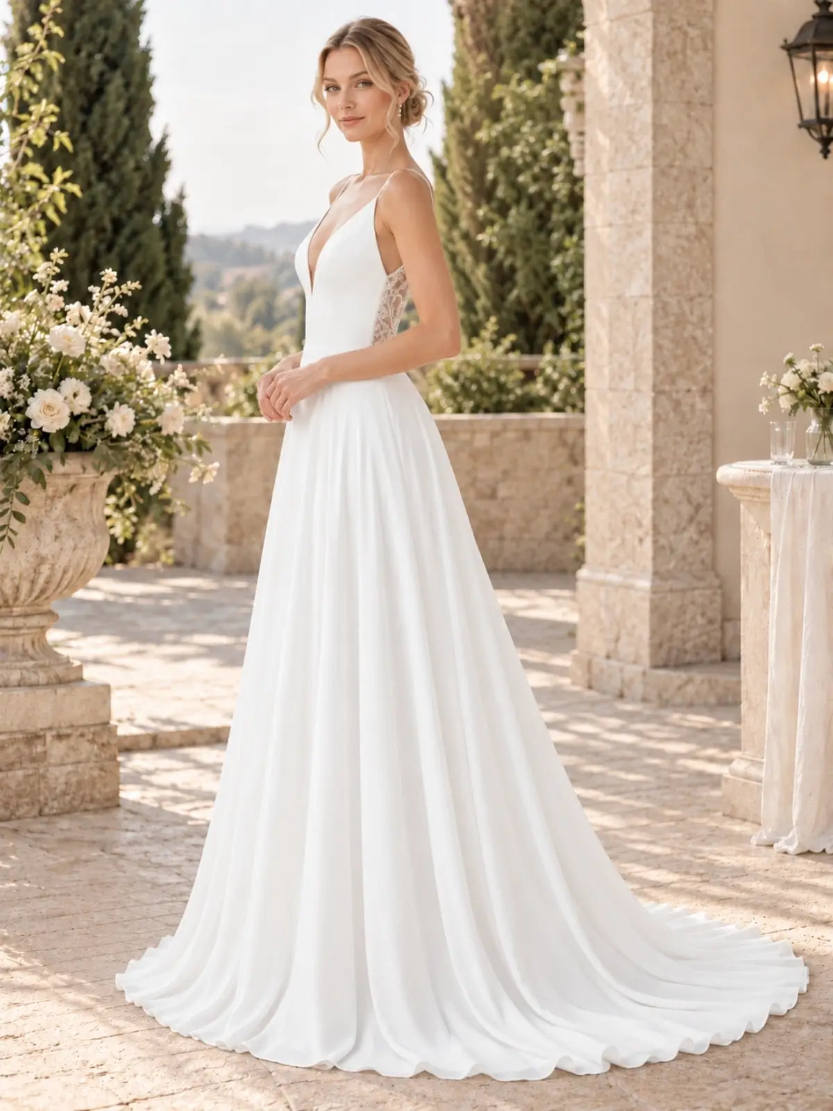 Satin A-Line Wedding Dress with Applique Details