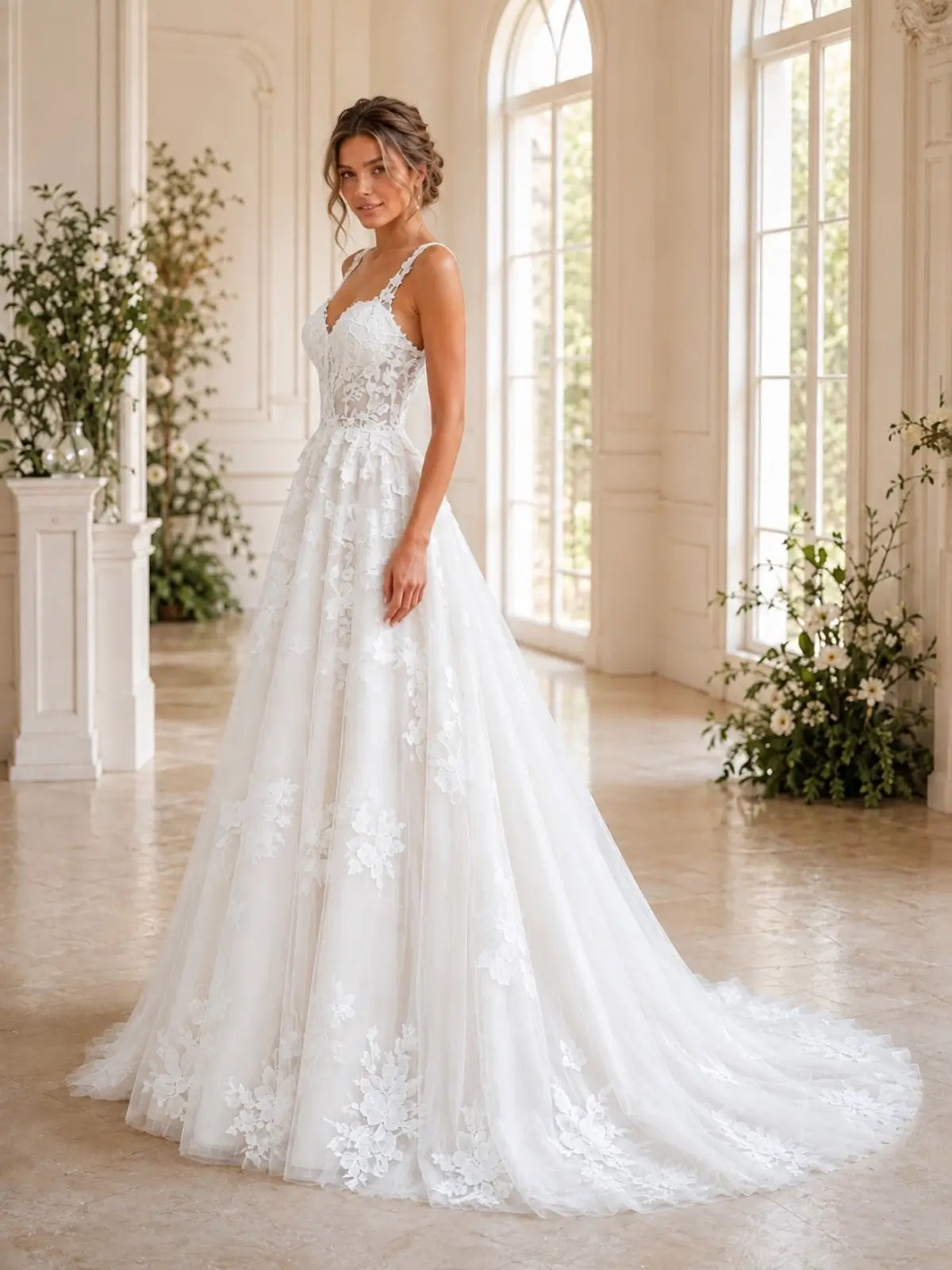Lace Wedding Dress with Wide Strap Design