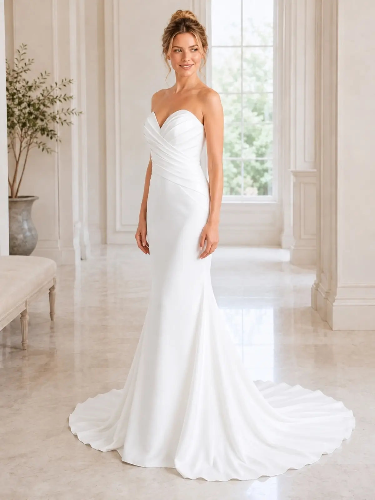 Stretch Satin Wedding Dress with Cross-over Bodice