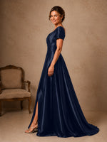 Silk-like Prom Dress with Short Sleeves