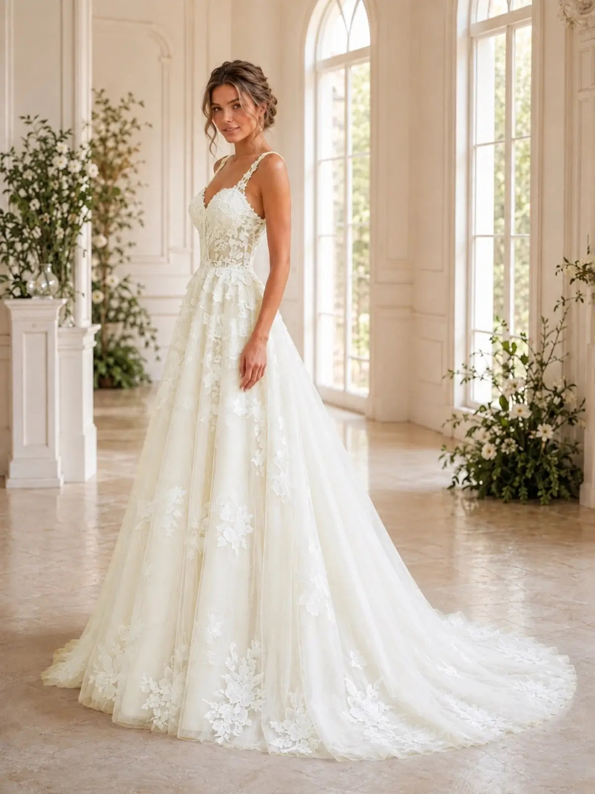 Lace Wedding Dress with Wide Strap Design