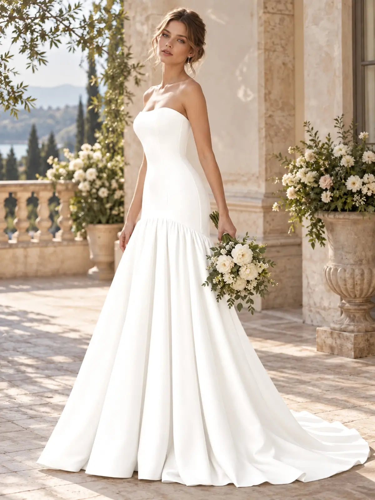 Sheath Wedding Dress with Court Train Detail