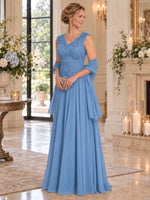 Floor-Length V-Neck Mother of the Bride Dress