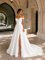 Off-the-Shoulder Wedding Dress with Side Slit