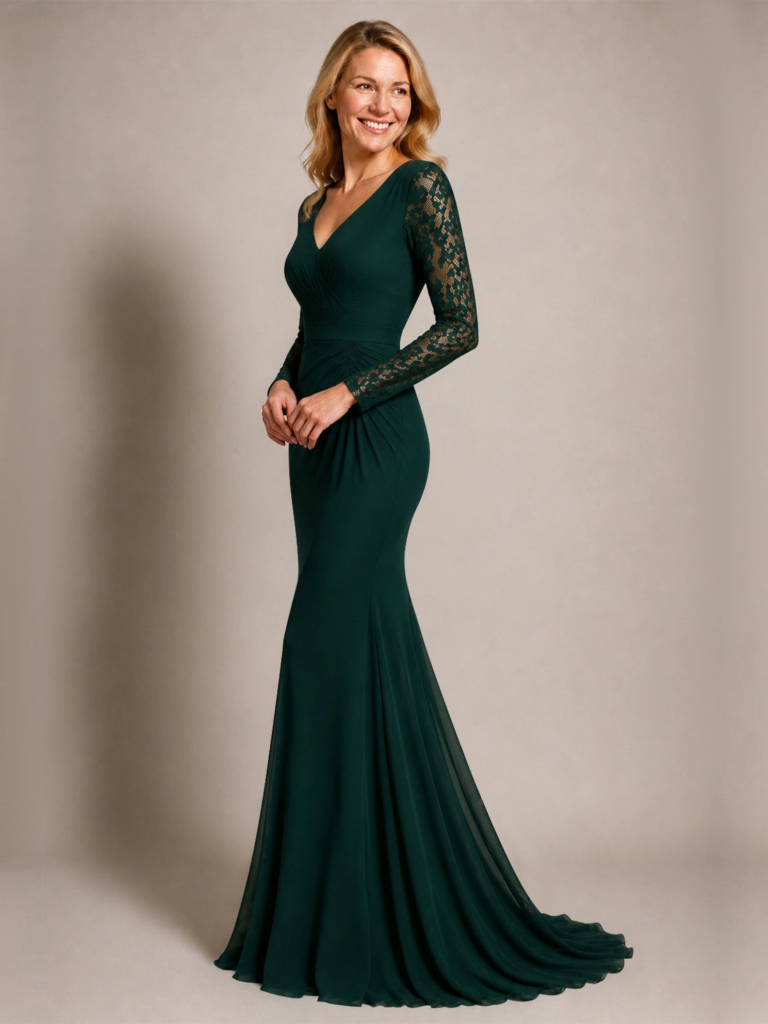Mermaid Mother of the Bride Dress with Long Lace Sleeves