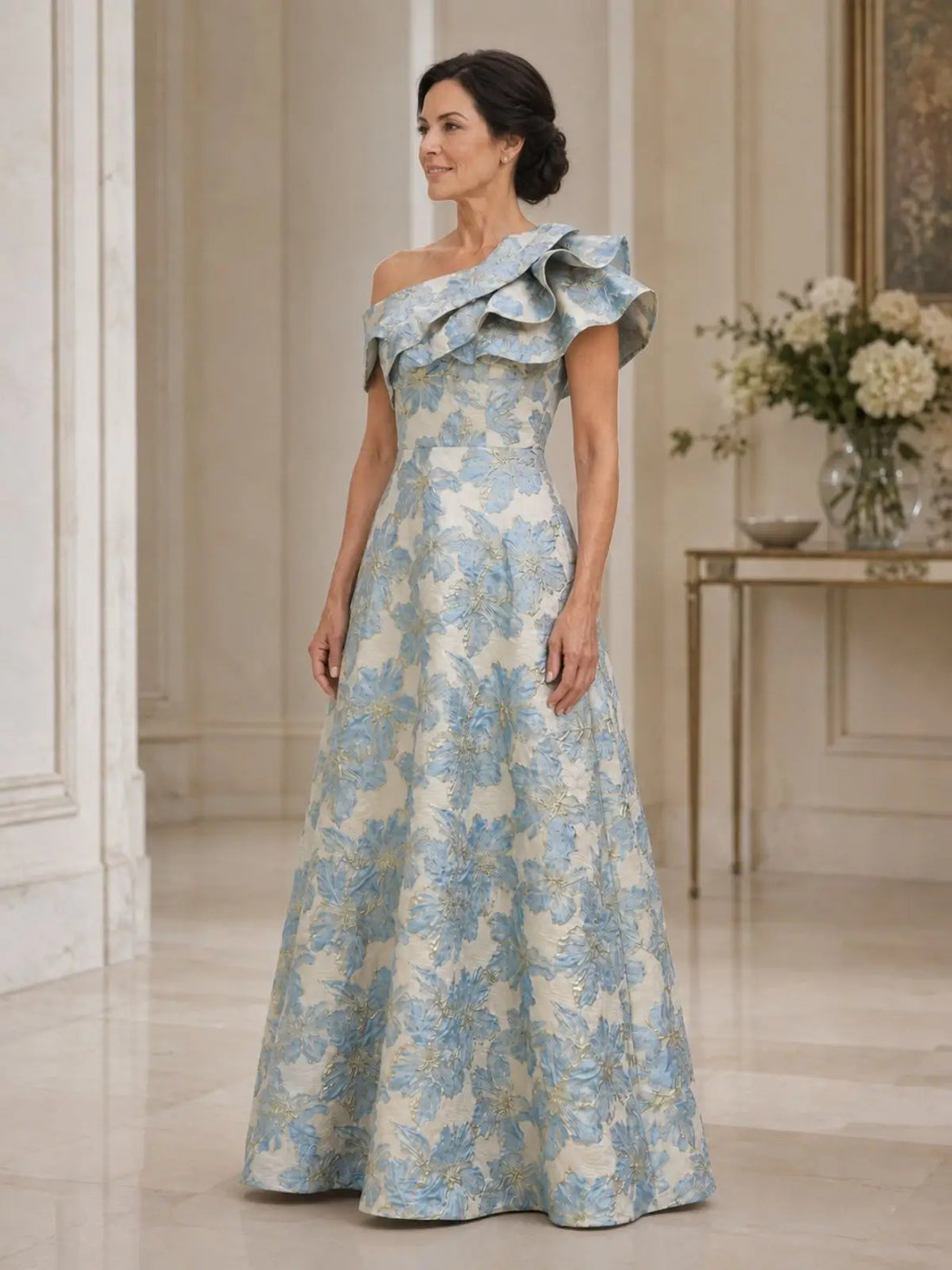 A-Line Mother of the Bride Dress with One-Shoulder Design