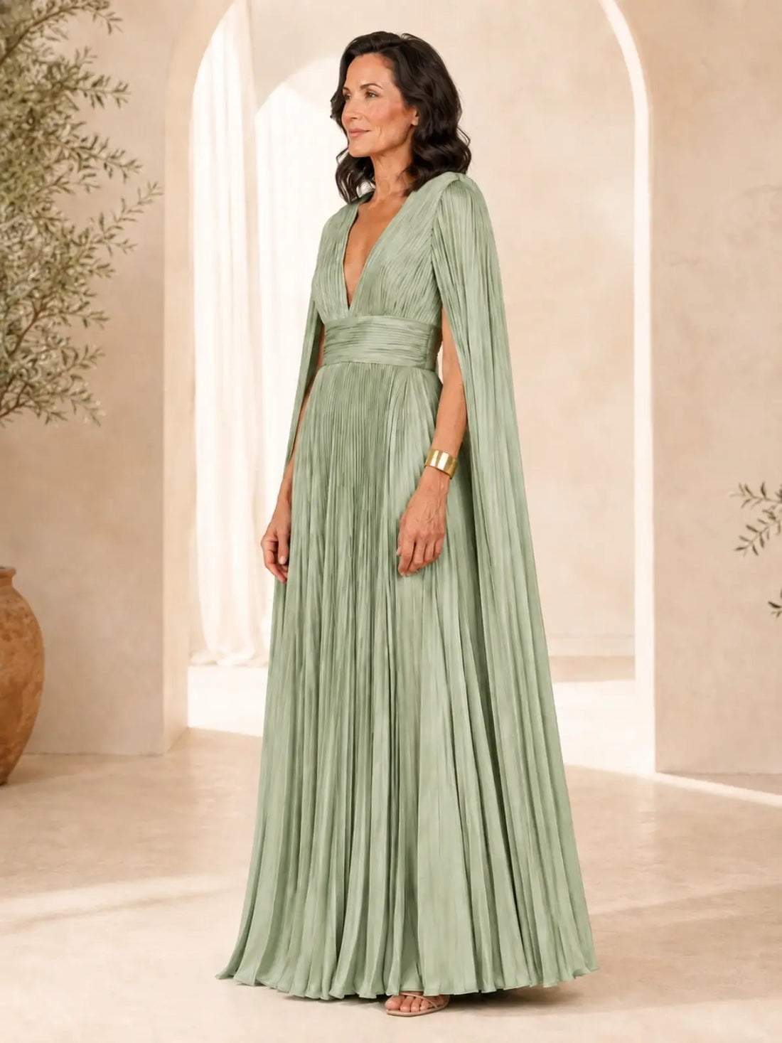 Chiffon Mother of the Bride Dress with Cape Sleeves