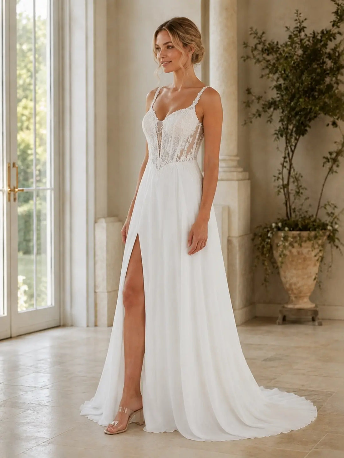 Spaghetti Strap Appliqued Wedding Dress