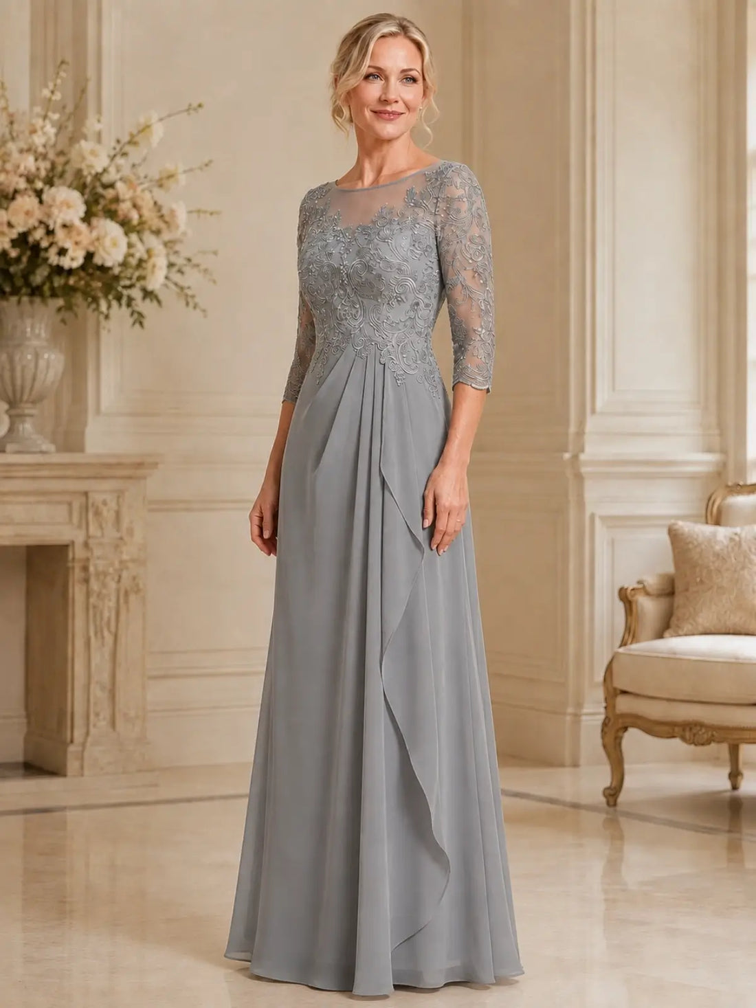 A-line Appliqued Mother of the Bride Dress