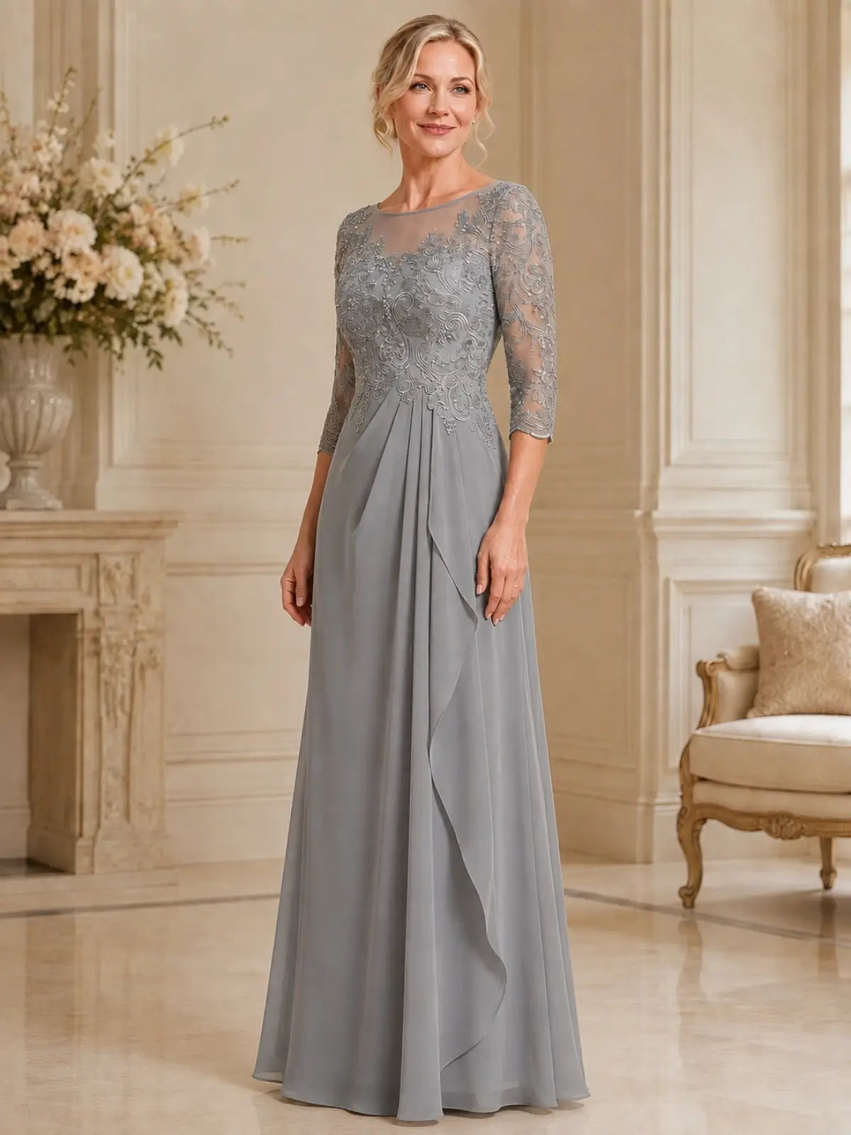 A-line Appliqued Mother of the Bride Dress