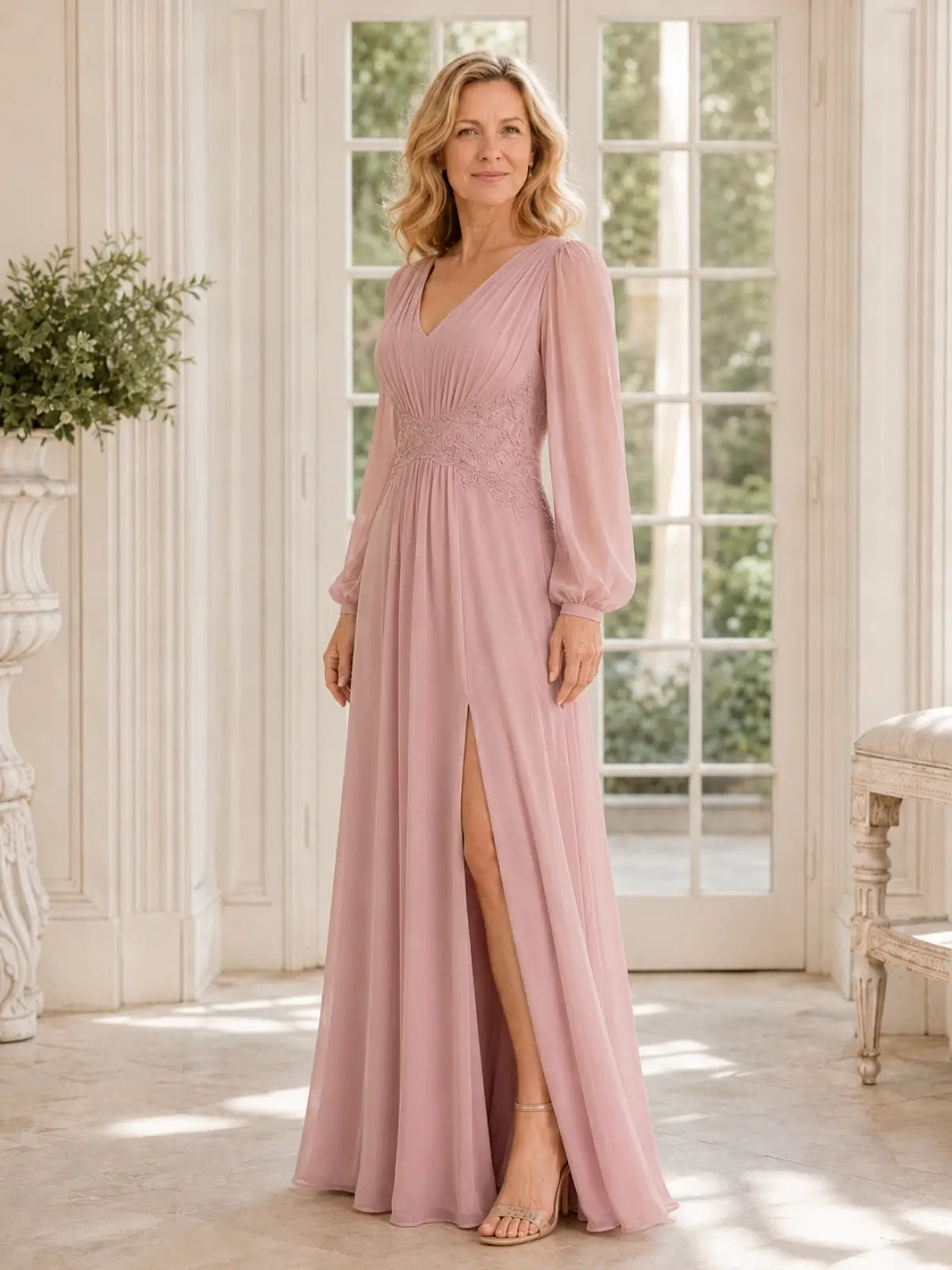 Chiffon Mother of the Bride Dress with High Leg Slit
