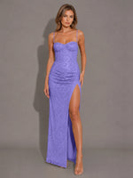 Velvet Sequin Prom Dress with High Slit 