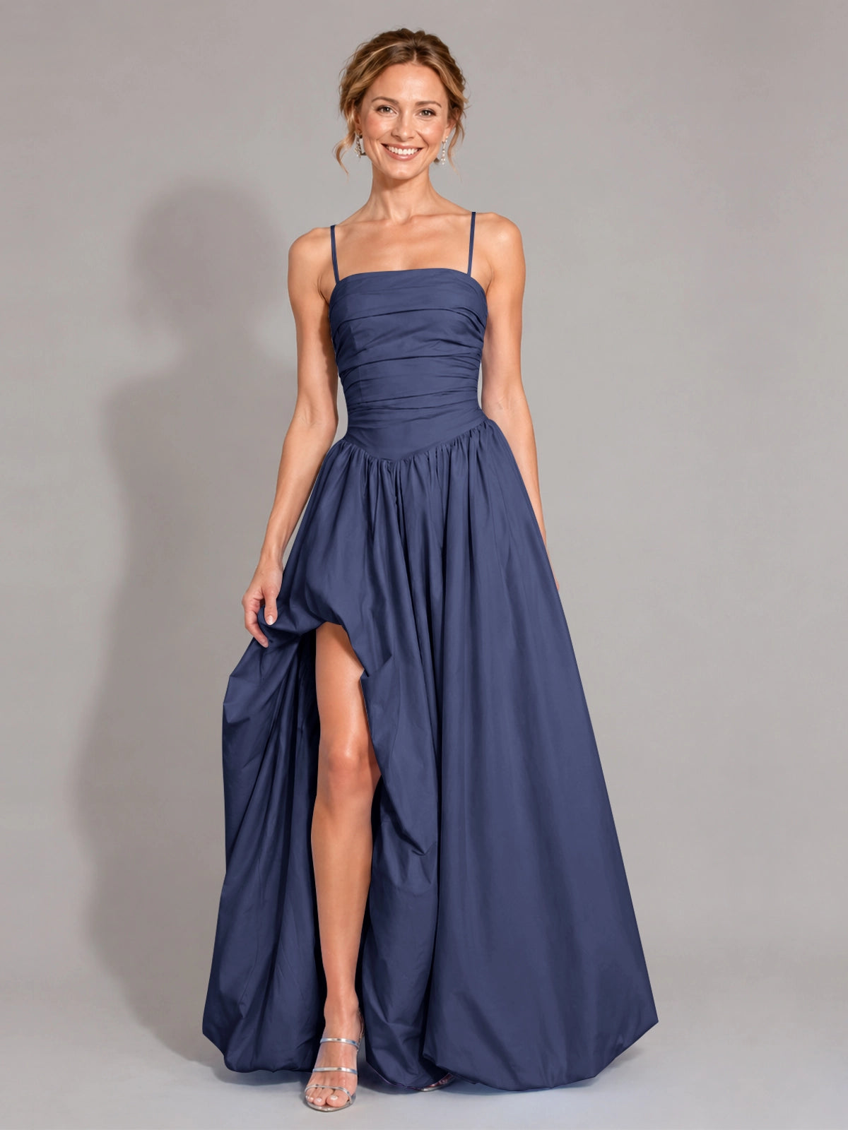 Iridescent Taffeta Prom Dress with High Slit 
