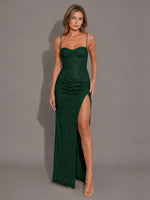 Velvet Sequin Prom Dress with High Slit 