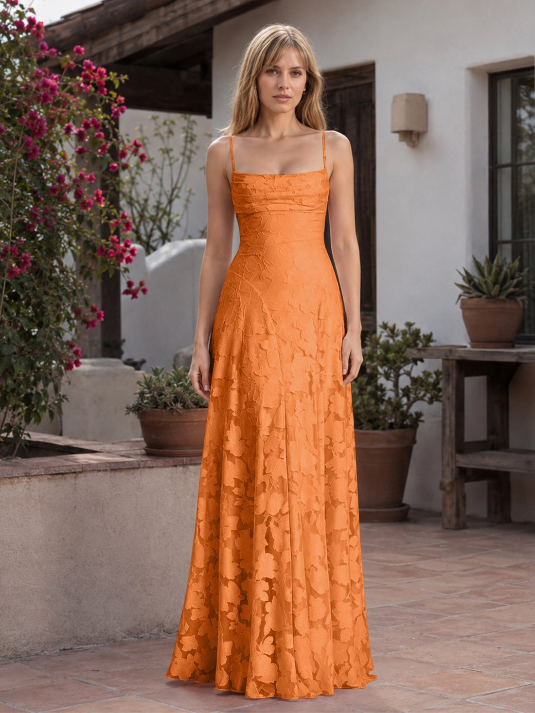 Jacquard Prom Dress with Lace-Up Open Back 