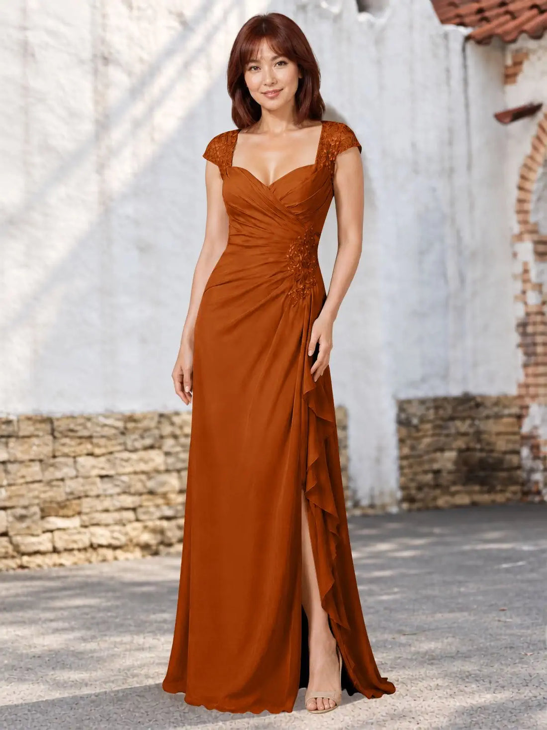 Chiffon Mother of the Bride Dress with Lace Appliques 