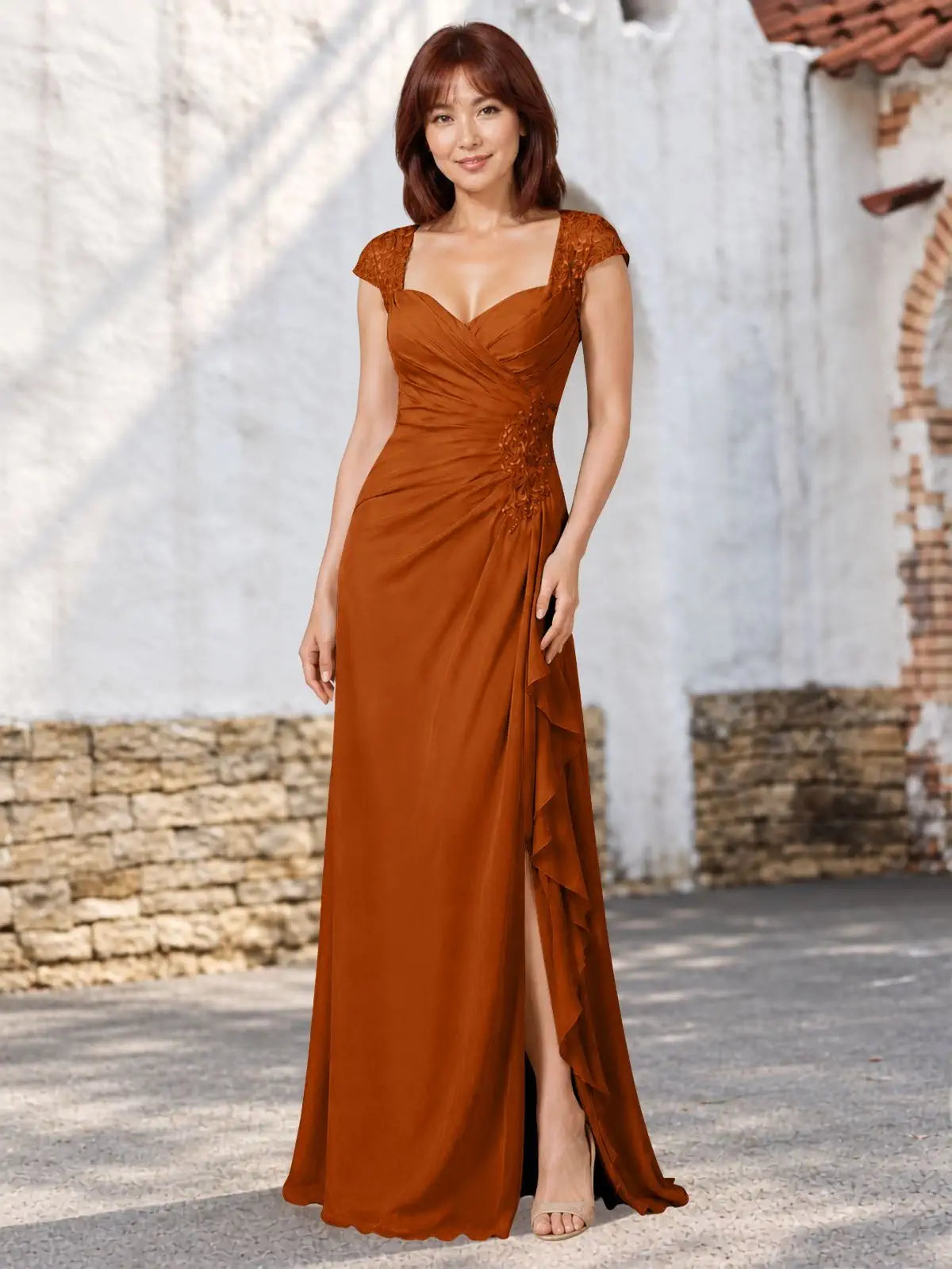 Chiffon Mother of the Bride Dress with Lace Appliques 