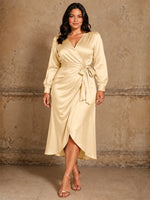 Silk-like Mother of the Bride Dress with Self-Tie Sash-Plus Size 