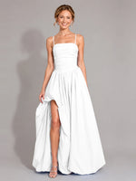 Iridescent Taffeta Prom Dress with High Slit 