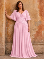Cowl Neck Mother of the Bride Dress with Applique-Plus Size 