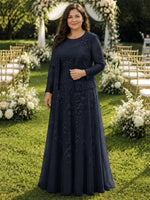 Two-Piece Lace Mother of the Bride Dress with Long Sleeves-Plus Size 