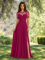 Lace Mother of the Bride Dress with Illusion Neckline 