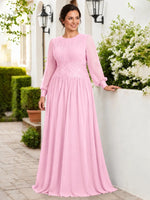 Chiffon Mother of the Bride Dress with Jewel Neckline-Plus Size 