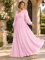 Chiffon Mother of the Bride Dress with Long Sleeves-Plus Size 