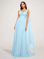 Chiffon Bridesmaid Dress with Draped Scarf 