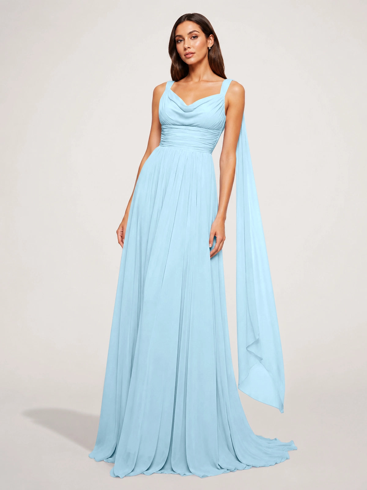Chiffon Bridesmaid Dress with Draped Scarf 