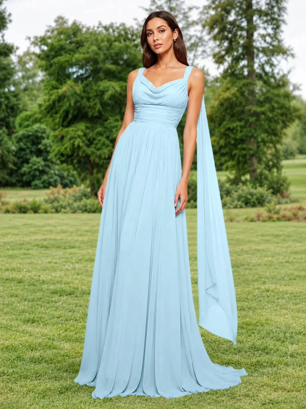 Chiffon Bridesmaid Dress with Draped Scarf 