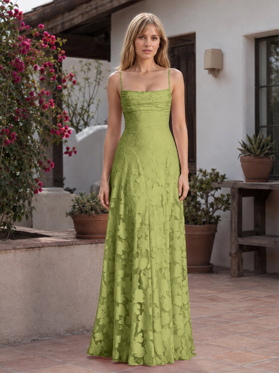 Jacquard Prom Dress with Lace-Up Open Back 