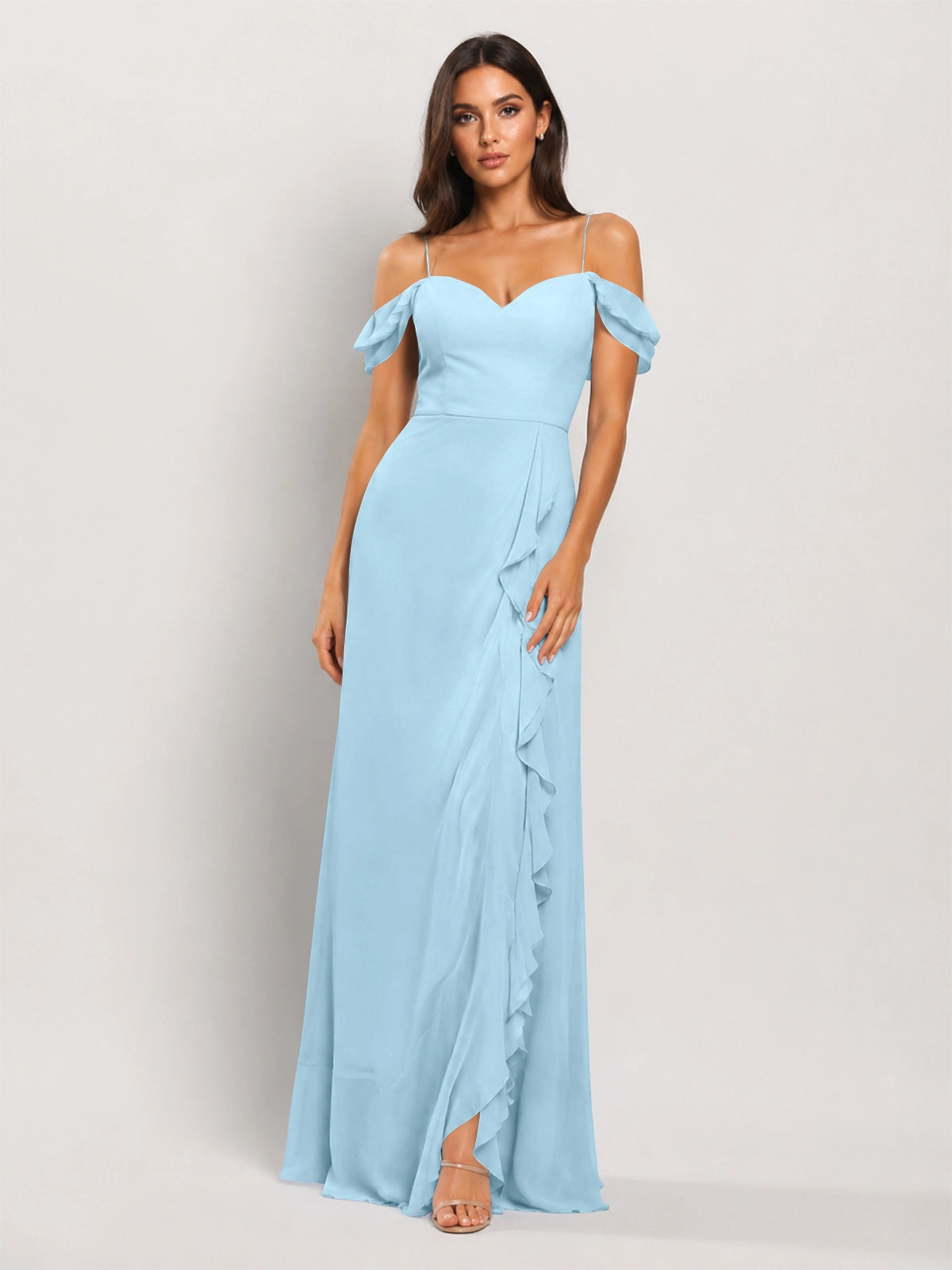 Sweetheart Neckline Bridesmaid Dress with Ruffled Details
