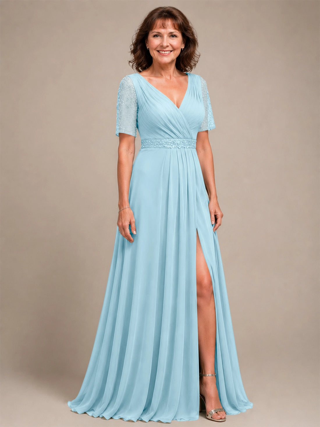 Surplice Neckline Mother of the Bride Dress with Slit 