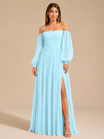 A-line Bridesmaid Dress with Long Bishop Sleeves 
