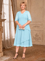 A-line Mother of the Bride Dress with Lace Sleeves-Plus Size 