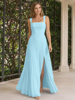 Square Neck Bridesmaid Dress with Pleated Skirt 