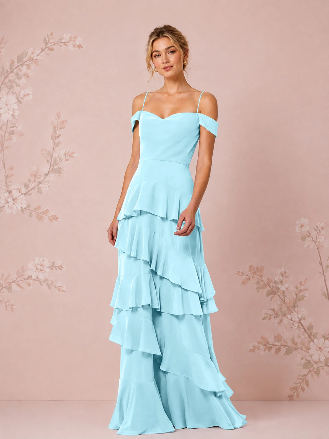 Chiffon Bridesmaid Dress with Tiered Ruffles 