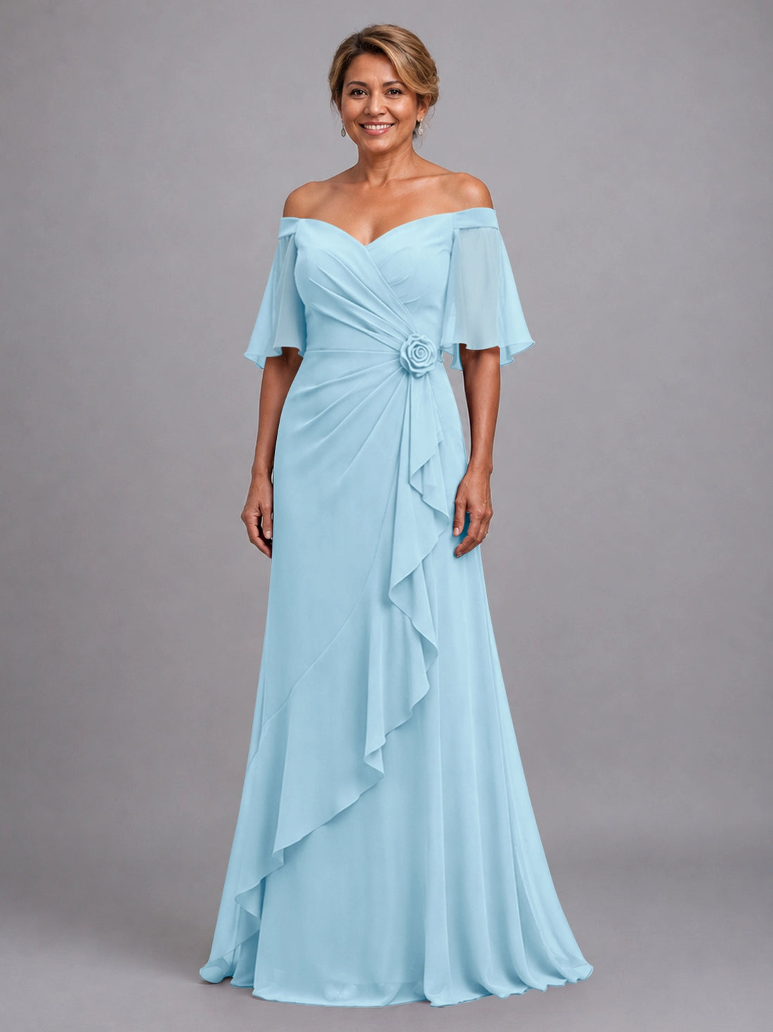 Chiffon Mother of the Bride Dress with 3D Rosette 