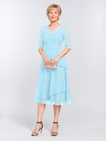 A-line Mother of the Bride Dress with Lace Sleeves 