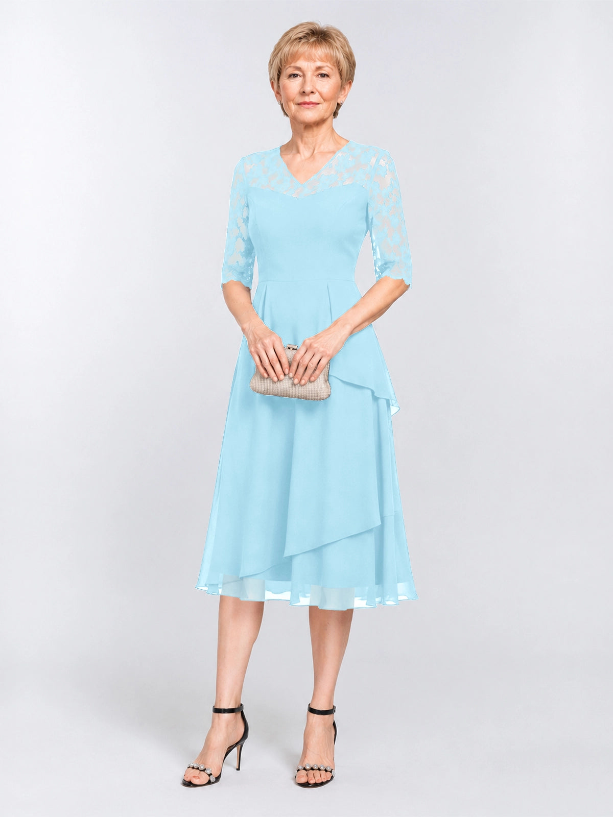 A-line Mother of the Bride Dress with Lace Sleeves 