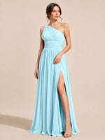 Chiffon Bridesmaid Dress with One-Shoulder Neckline 