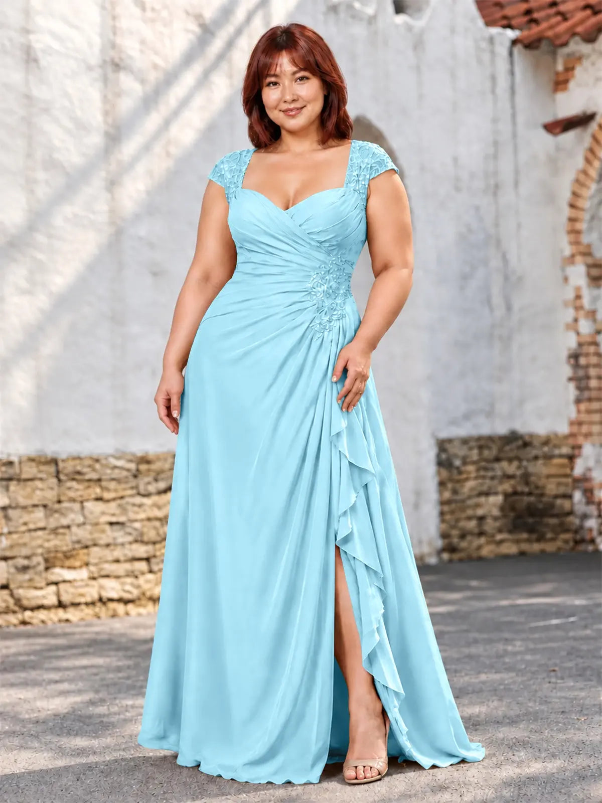 Chiffon Mother of the Bride Dress with Lace Appliques-Plus Size 