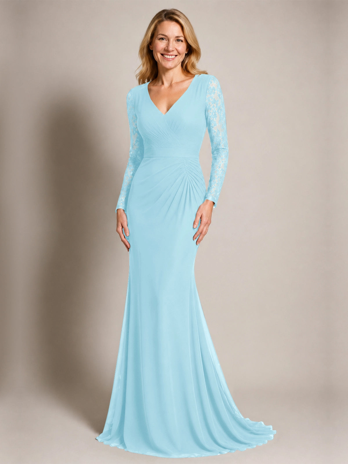 Mermaid Mother of the Bride Dress with Long Lace Sleeves 